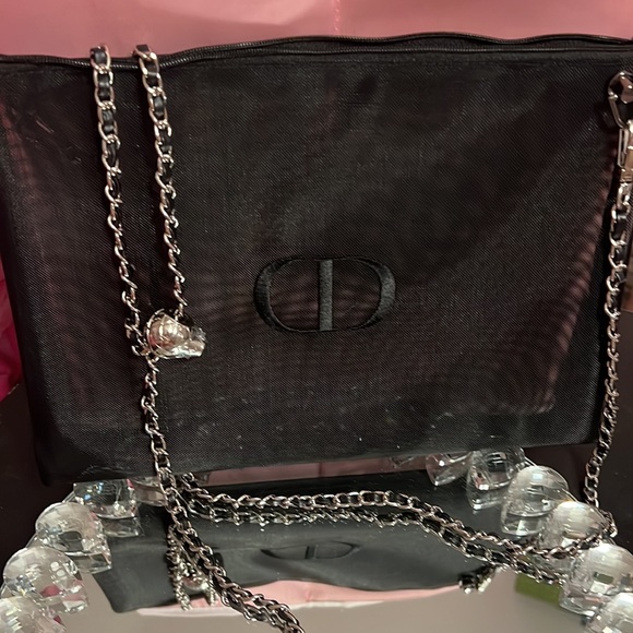 🖤🩶🖤Dior Mesh Pouch with Silver/Black Adjustable Chain Attached 11x8 - Picture 2 of 14